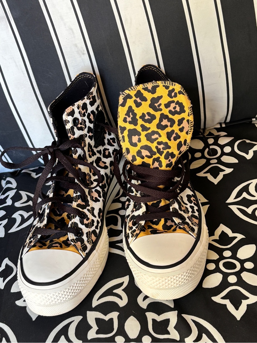 Converse Platform High-Top Sneakers in Yellow and Black Leopard Print - Picture 6 of 8